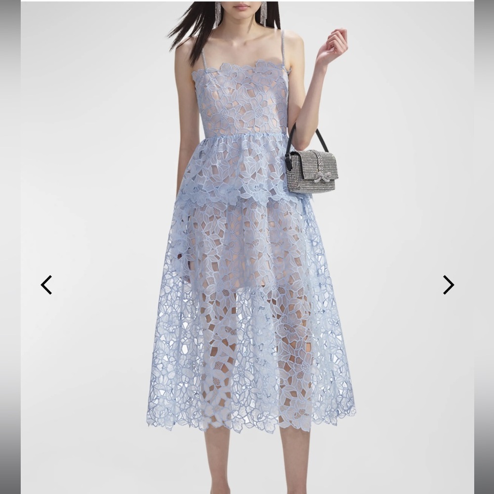 MIDI organza light blue lace self portrait dress